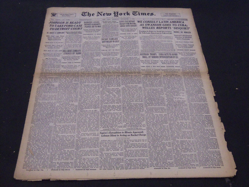 1933 SEPT 7 NEW YORK TIMES - JOHNSON READY TO TAKE FORD CASE TO COURT - NT 5261