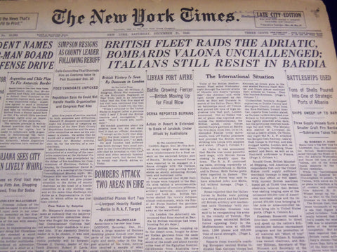 1940 DECEMBER 21 NEW YORK TIMES - BRITISH FLEET RAIDS ADRIATIC - NT 2538