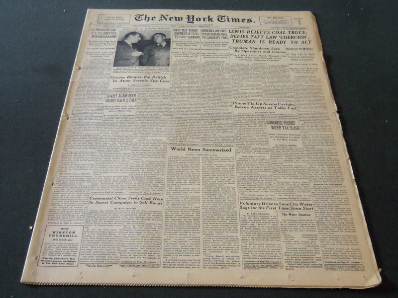 1950 FEBRUARY 5 NEW YORK TIMES - LEWIS REJECTS COAL TRUCE - NT 6126