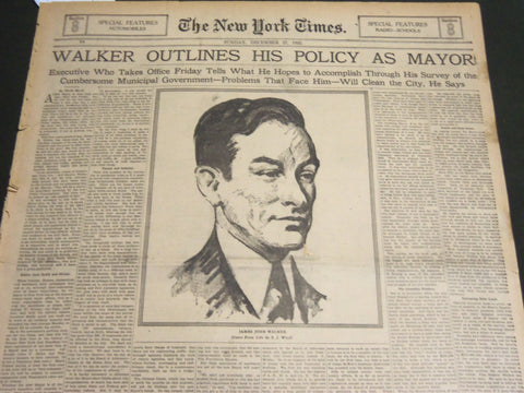 1925 DEC 27 NY TIMES SPECIAL SECTION -WALKER OUTILINES POLICY AS MAYOR - NT 7063