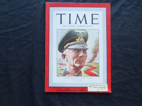1942 SEPTEMBER 21 TIME MAGAZINE - GENERAL FIELD MARSHAL FEDOR VON BOCK - T 832