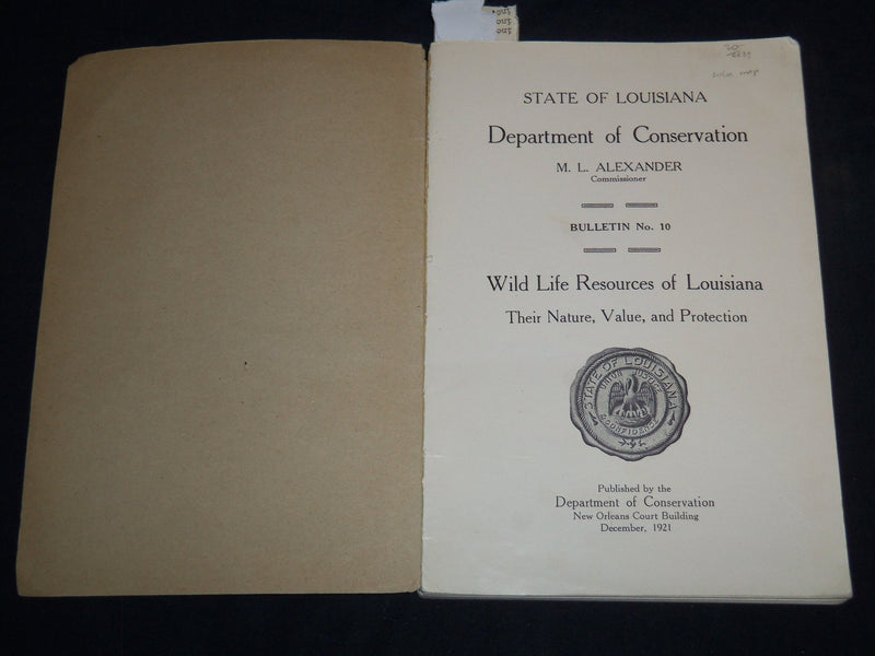 1921 WILD FIRE RESOURCES OF LOUISIANA DEPT OF CONSERVATION M. ALEXANDER- J 8716