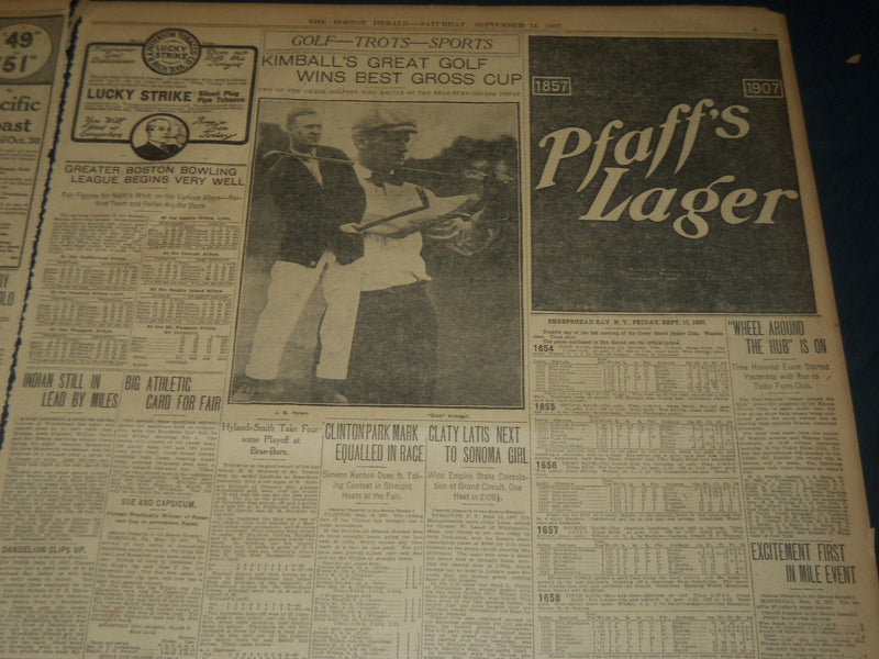 1907 SEPTEMBER 14 THE BOSTON HERALD - LUSITANIA MAKES OCEAN EPOCH - BH 238