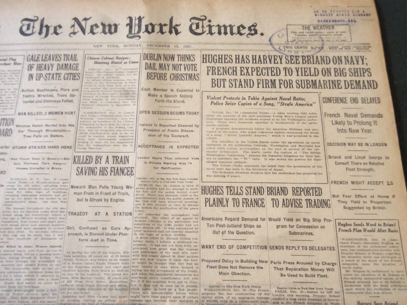 1921 DECEMBER 19 NEW YORK TIMES - HUGHES HAS HARVEY SEE BRIAND ON NAVY - NT 6143