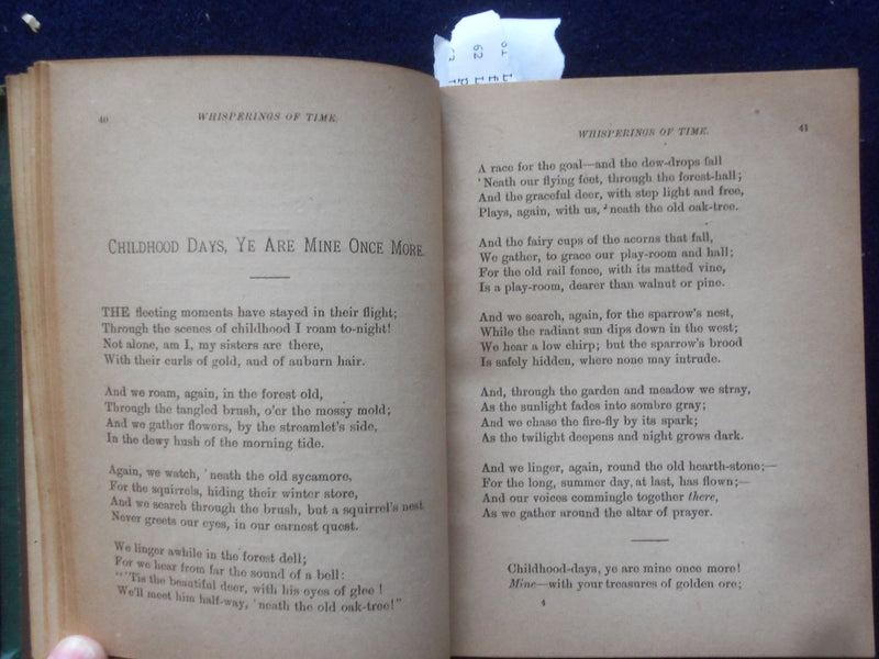 1878 WHISPERINGS OF TIME HARDCOVER BOOK BY DELIA M. HILLS - KD 8430