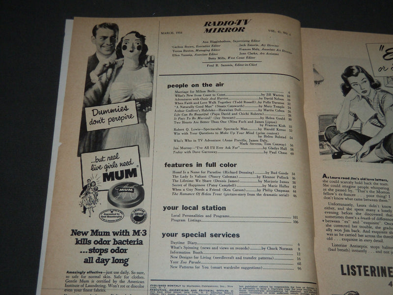 1954 MARCH RADIO-TV MIRROR MAGAZINE - OZZIE & HARRIET NELSON COVER - ST 4846