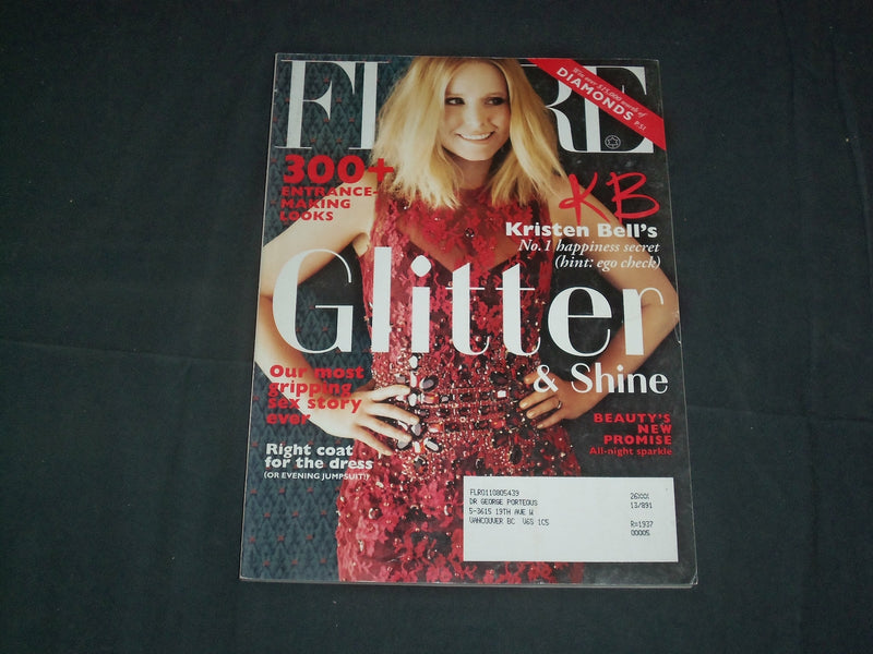 2013 DECEMBER FLARE MAGAZINE - CANADA - KRISTEN BELL COVER - FASHION - B 5869