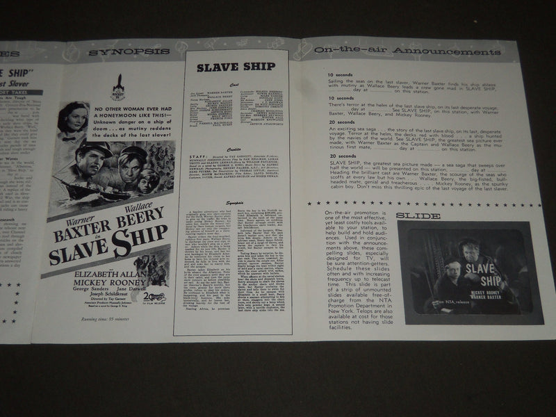 1937 SLAVE SHIP MOVIE PROMOTIONAL PIECE - MICKEY ROONEY - WALLACE BEERY - J 2453