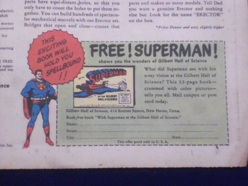1948 NOVEMBER 7 SUPERMAN - ERECTOR SET - COLOR COMICS AD - NP 5262