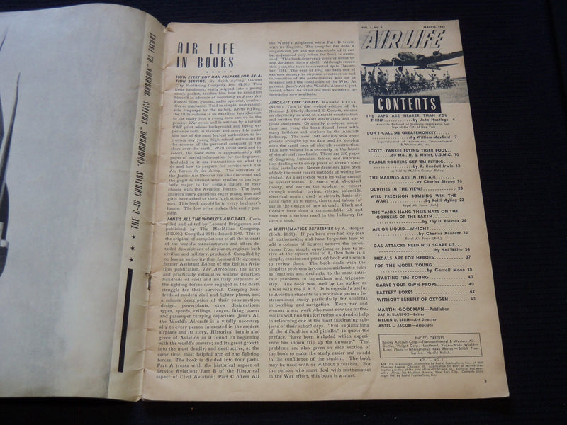 1943 MARCH AIR LIFE MAGAZINE VOLUME 1 NO. 1 - PRECISION BOMBING - SP 3253X
