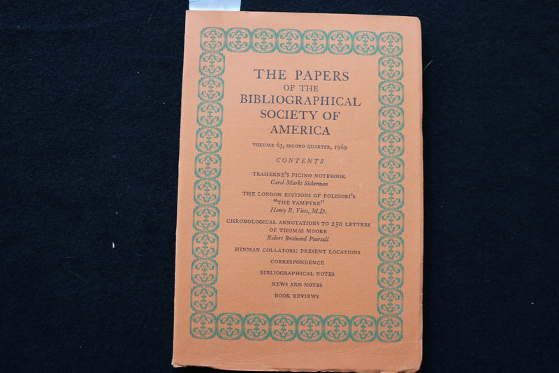 1969 THE PAPERS OF THE BIBLIOGRAPHICAL SOCIETY OF AMERICA - LOT OF 2 - K 2241