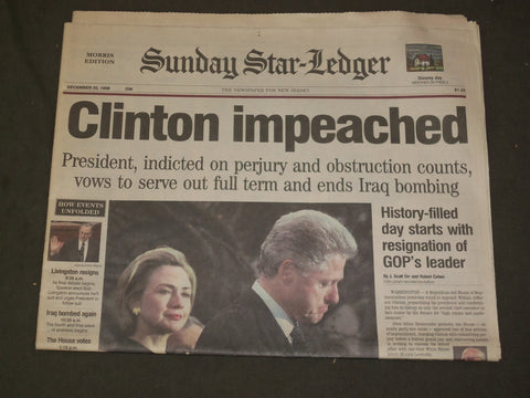 1998 DECEMBER 20 SUNDAY STAR-LEDGER (NJ) NEWSPAPER - CLINTON IMPEACHED- NP 3330