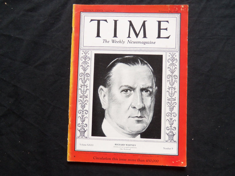 1934 FEBRUARY 26 TIME MAGAZINE - RICHARD WHITNEY - T 411