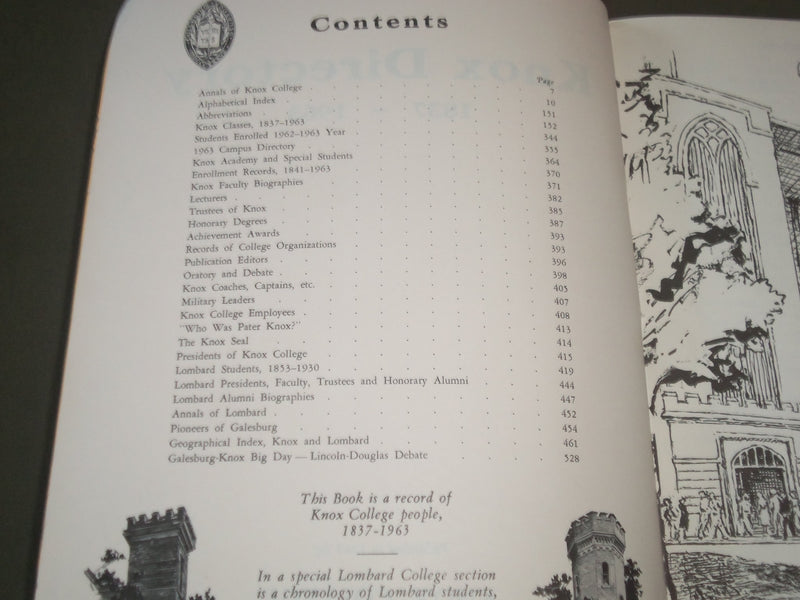 1963 KNOX COLLEGE DIRECTORY 1837-1963 - SOFTCOVER - GALESBURG ILLINOIS - KD 4634