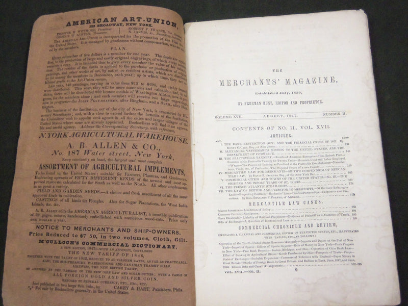 1847 HUNT'S MERCHANTS MAGAZINE AND COMMERCIAL REVIEW LOT OF 4 - WR 241O