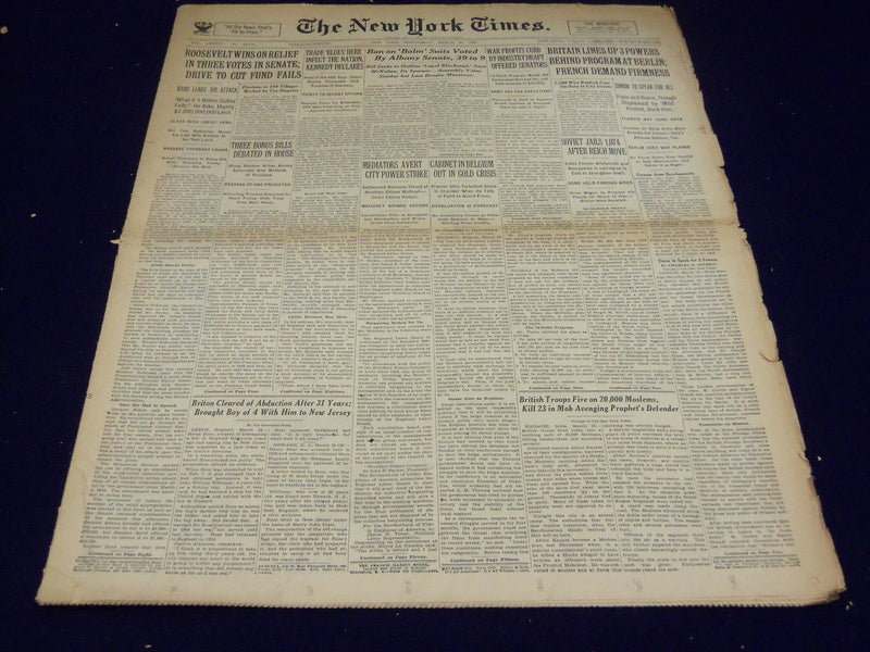 1935 MARCH 20 NEW YORK TIMES - ROOSEVELT WINS ON RELIEF - NT 3817