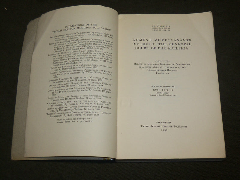 1932 WOMEN'S MISDEMEANTS DIVISION COURT OF PHILADELPHIA REPORT - J 6155
