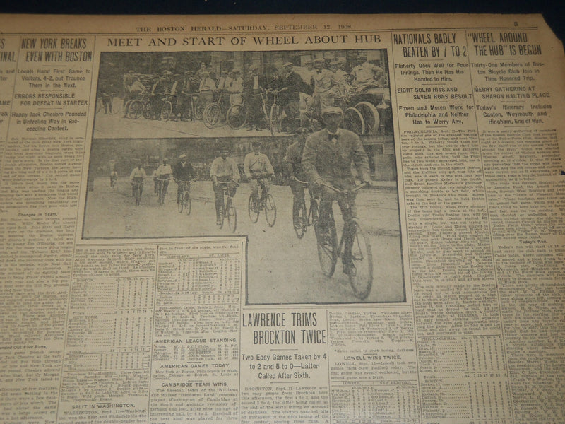 1908 SEPTEMBER 12 THE BOSTON HERALD - WRIGHT AGAIN BREAKS RECORD - BH 307