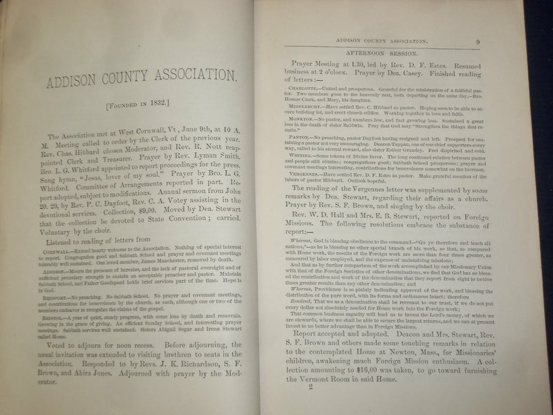 1880 VERMONT BAPTIST ANNIVERSARIES MINUTES - J 4475
