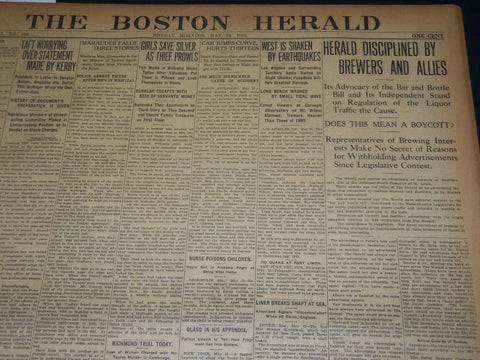1910 MAY 16 THE BOSTON HERALD - PERIL IN COMET'S APPROACH TO EARTH - BH 359
