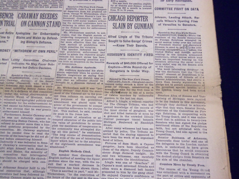 1930 JUNE 10 NEW YORK TIMES - CHICAGO REPORTER ALFRED LINGLE SLAIN - NT 1565