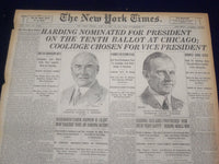 1920 JUNE 13 NEW YORK TIMES-HARDING NOMINATED FOR PRESIDENT, COOLIDGE VP-NT 9113