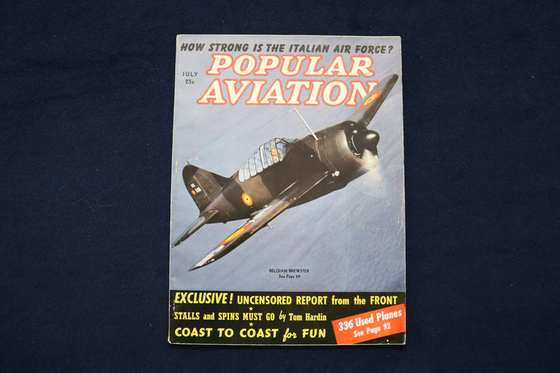 1940 JULY POPULAR AVIATION MAGAZINE - BELGIAN BREWSTER COVER - E 11337