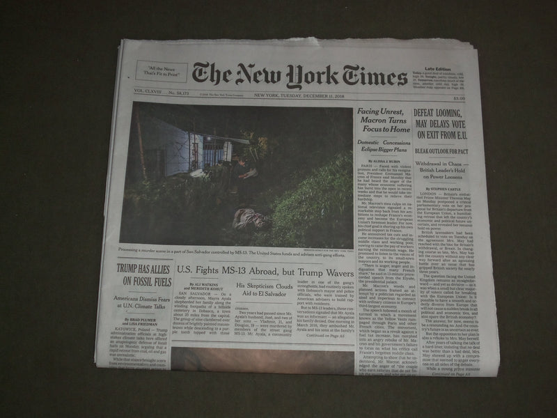2018 DECEMBER 11 NEW YORK TIMES - THERESA MAY DELAYS VOTE ON EXIT FROM E.U.