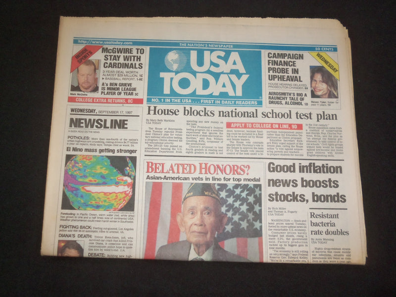 1997 SEP 17 USA TODAY NEWSPAPER - GOOD INFLATION NEWS BOOSTS STOCKS - NP 7869