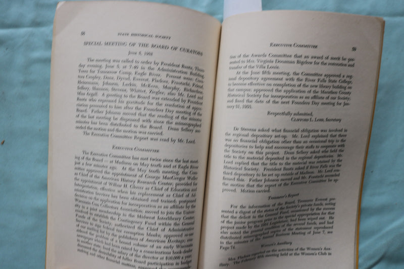 1952 HISTORICAL SOCIETY OF WISCONSIN PROCEEDINGS - SOFTCOVER BOOK - K 3269