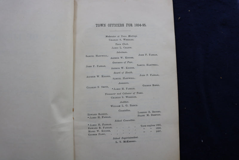 1894-1895 TOWN OF LINCOLN OFFICERS & SCHOOL COMMITTEE REPORT SOFTCOVER - K 794