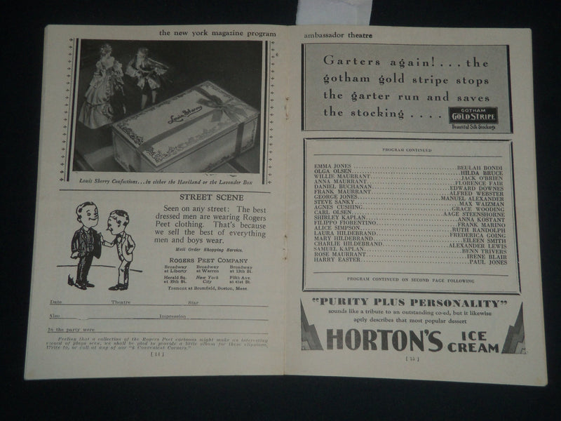 1930 MARCH 24 STREET SCENE AMBASSADOR THEATRE PROGRAM - BEULAH BONDI - J 4284