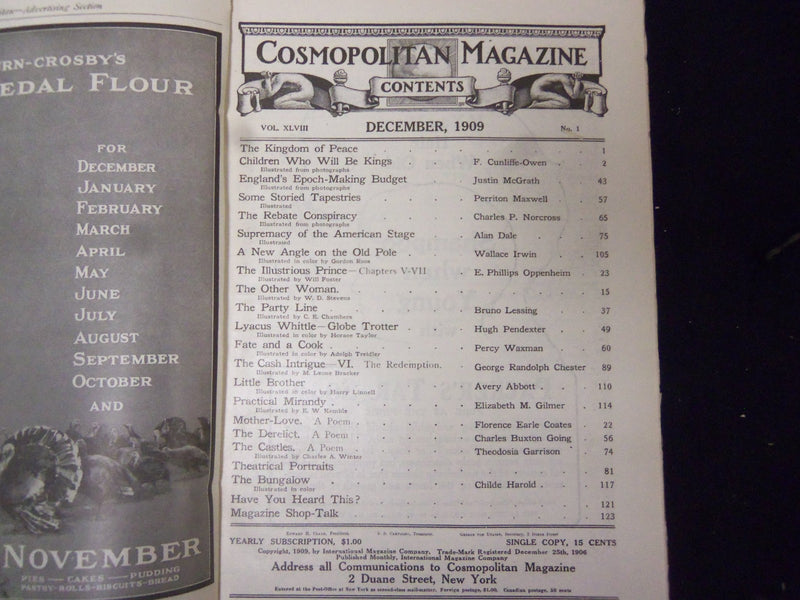 1909 DECEMBER COSMOPOLITAN MAGAZINE - NICE COVER, ADS AND ARTICLES - ST 3032