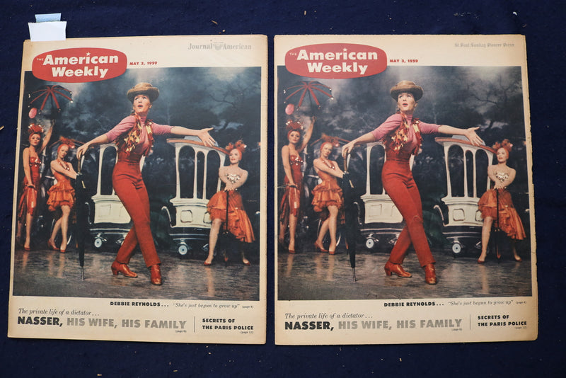 1959 MAY 3 AMERICAN WEEKLY MAGAZINE - DEBBIE REYNOLDS COVER - LOT OF 2 - E 23281