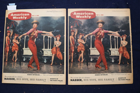 1959 MAY 3 AMERICAN WEEKLY MAGAZINE - DEBBIE REYNOLDS COVER - LOT OF 2 - E 23281