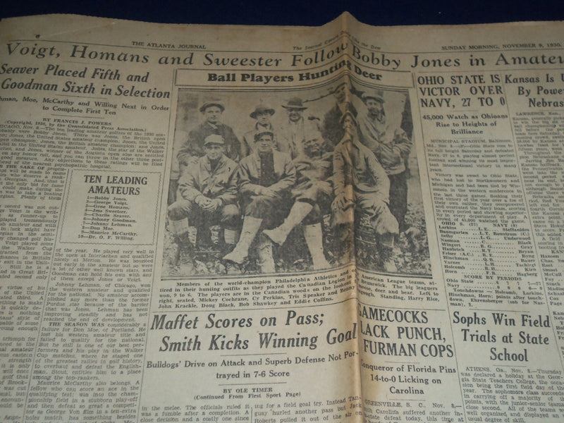 1930 NOVEMBER 9 ATLANTA JOURNAL NEWSPAPER - GEORGIA WINS BY KICK 7-6 - NP 972E