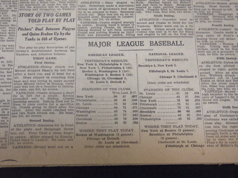 1928 SEPTEMBER 2 NEW YORK TIMES - 85,265 SEE YANKEES WIN TWICE - NT 5355