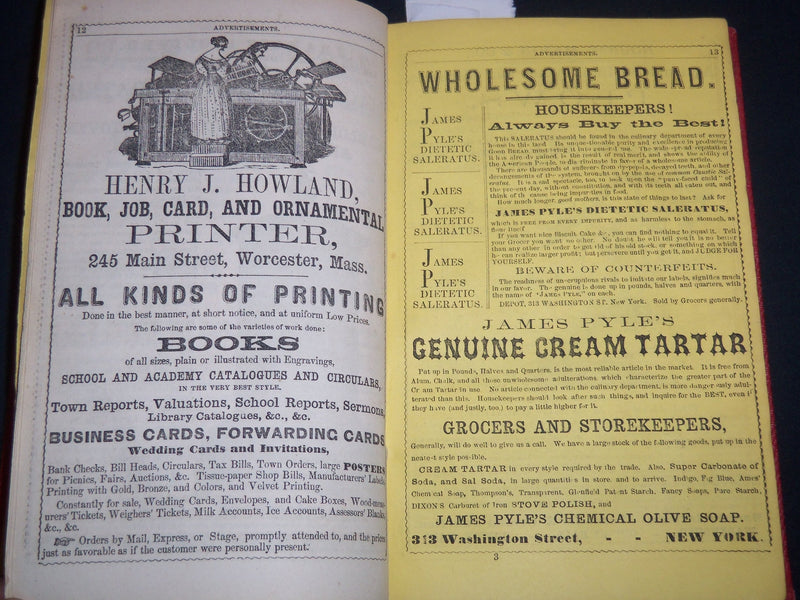 1859 WORCESTER ALMANAC DIRECTORY & BUSINESS ADVERTISER - FOLD OUT MAP - KD 5295G