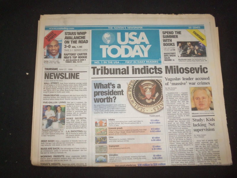 1999 MAY 27 USA TODAY NEWSPAPER - TRIBUNAL INDICTS MILOSEVIC - NP 8035