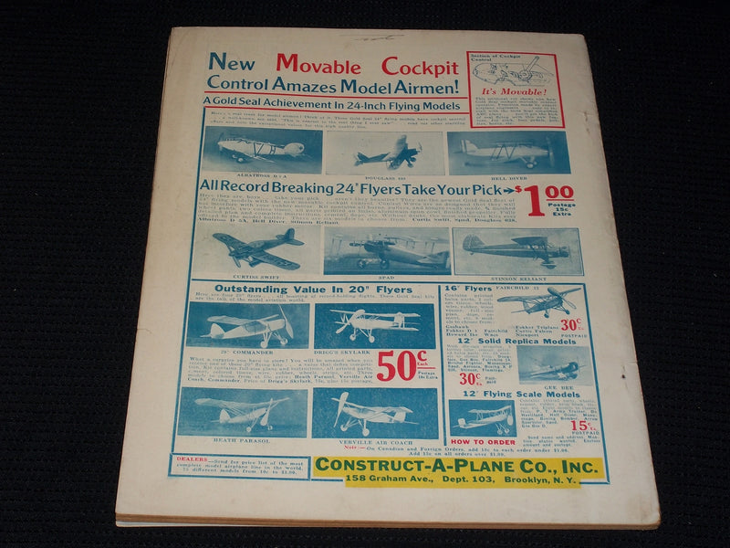 1935 MARCH FLYING ACES MAGAZINE ILLUSTRATED FRONT COVER - E 163
