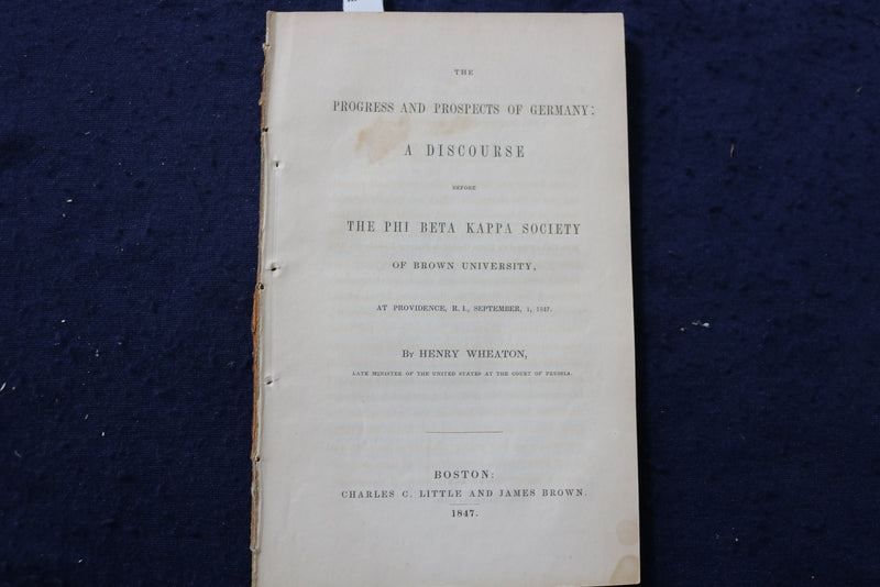 1847 PROGRESS AND PROSPECTS OF GERMANY - SOFTCOVER - BROWN UNIVERSITY - K 1398