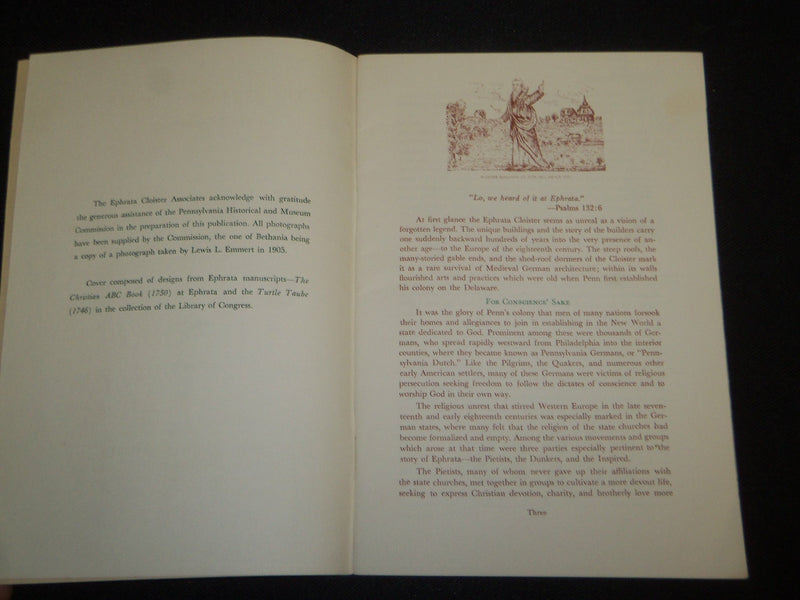 1958 THE EPHRATA CLOISTER BOOK BY EUGINE E. DOLL - PENNSYLVANIA - J 5298