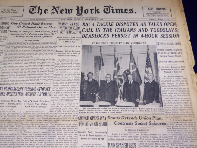 1946 NOVEMBER 5 NEW YORK TIMES - BIG 4 PEACE PARLEY - NT 2963