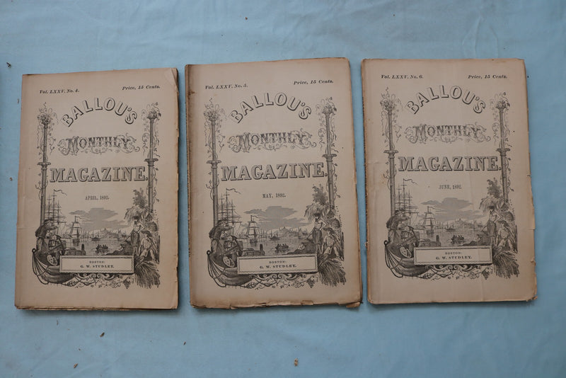 1892 BALLOU'S MONTHLY MAGAZINE - COMPLETE YEAR - LOT OF 12 - O 3976