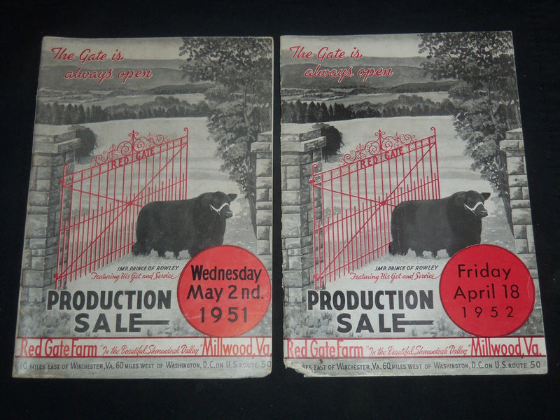 1951-1952 RED GATE FARM PRODUCTION CATTLE SALE CATALOG LOT OF 2 - J 9236