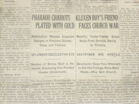 1923 DECEMBER 24 NEW YORK TIMES - PHARAOH CHARIOTS PLATED WITH GOLD - NT 9226