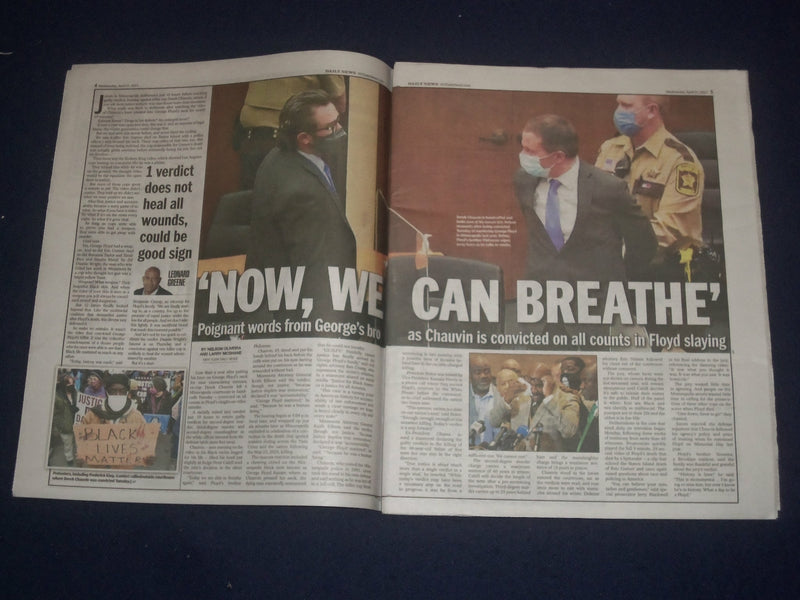 2021 APRIL 21 NEW YORK DAILY NEWS NEWSPAPER - DEREK CHAUVIN CONVICTED OF MURDER