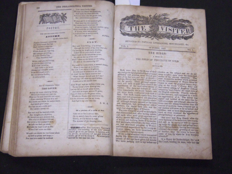 1835 JUNE-DECEMBER THE PHILADELPHIA VISITER VOLUME 1 - NICE ILLUS. - KD 3400H
