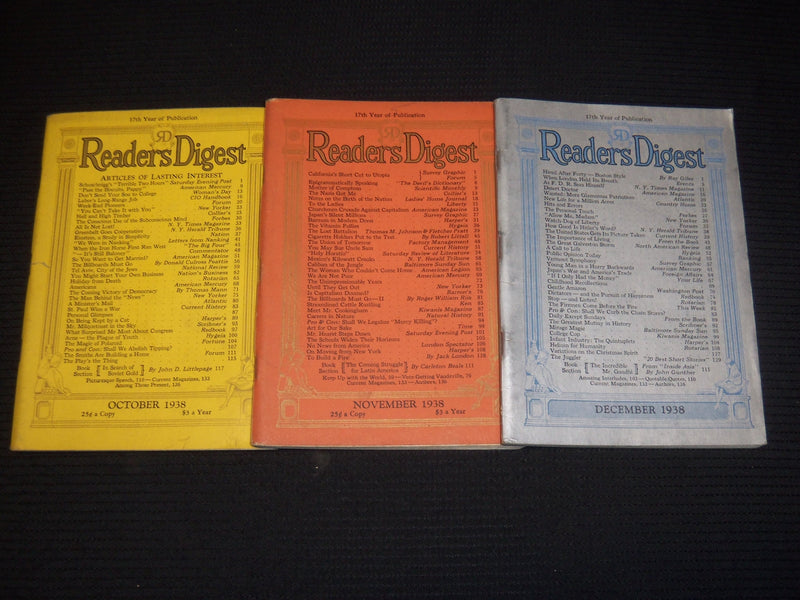 1938 READER'S DIGEST MAGAZINES LOT OF 9 ISSUES - WR 631E
