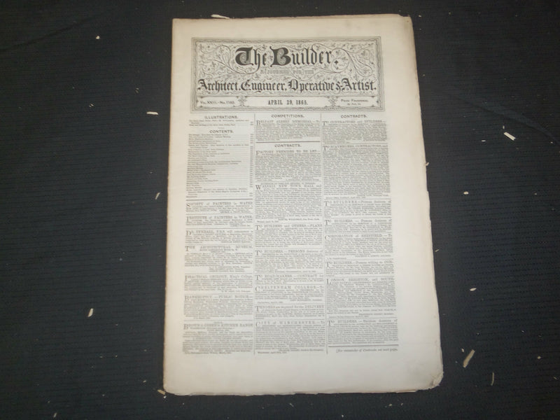 1865 APRIL 29 THE BUILDER ARCHITECT MAGAZINE - ILLUSTRATIONS - ST 415L